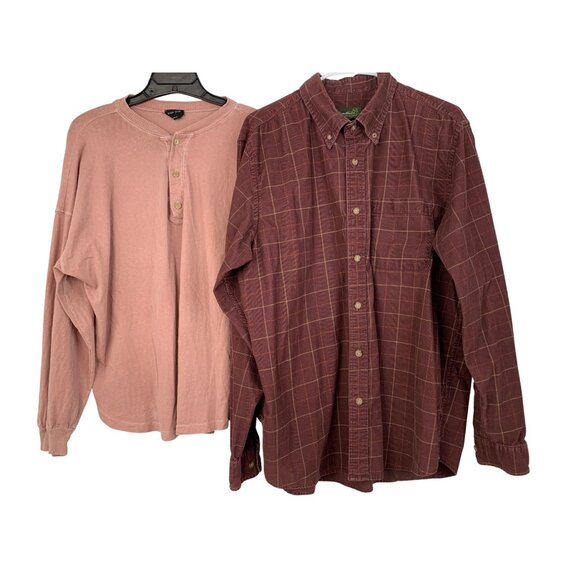 Lot Of 2 Mens Shirts Eddie Bauer Corduroy Plaid & Blank Paige Henley L 8892 - Picture 1 of 10